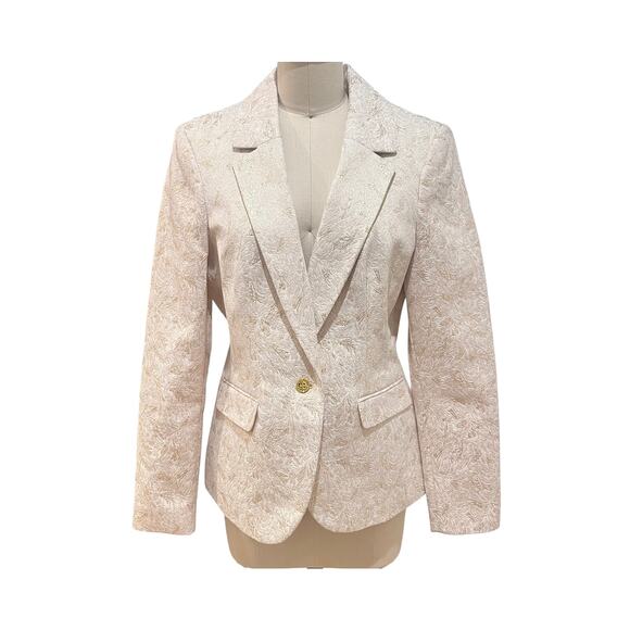 Dana Buchman Blazer Jacket Womens Size 8 Cream Metallic Gold Brocade - Picture 1 of 9